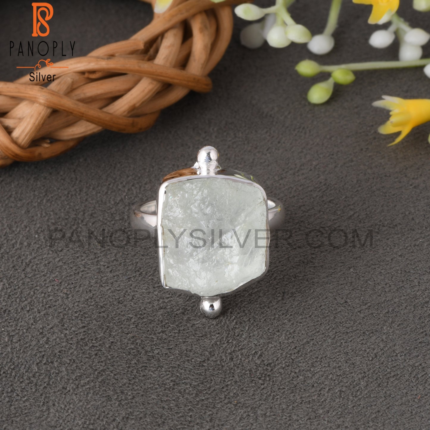 Aquamarine Rough 925 Sterling Silver Minimalist Ring
