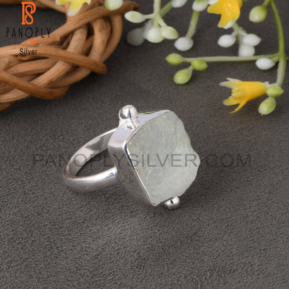 Aquamarine Rough 925 Sterling Silver Minimalist Ring
