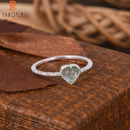 Green Strawberry Quartz Heart Shape 925 Sterling Silver Ring