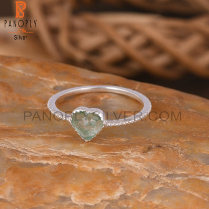 Green Strawberry Quartz Heart Shape 925 Sterling Silver Ring