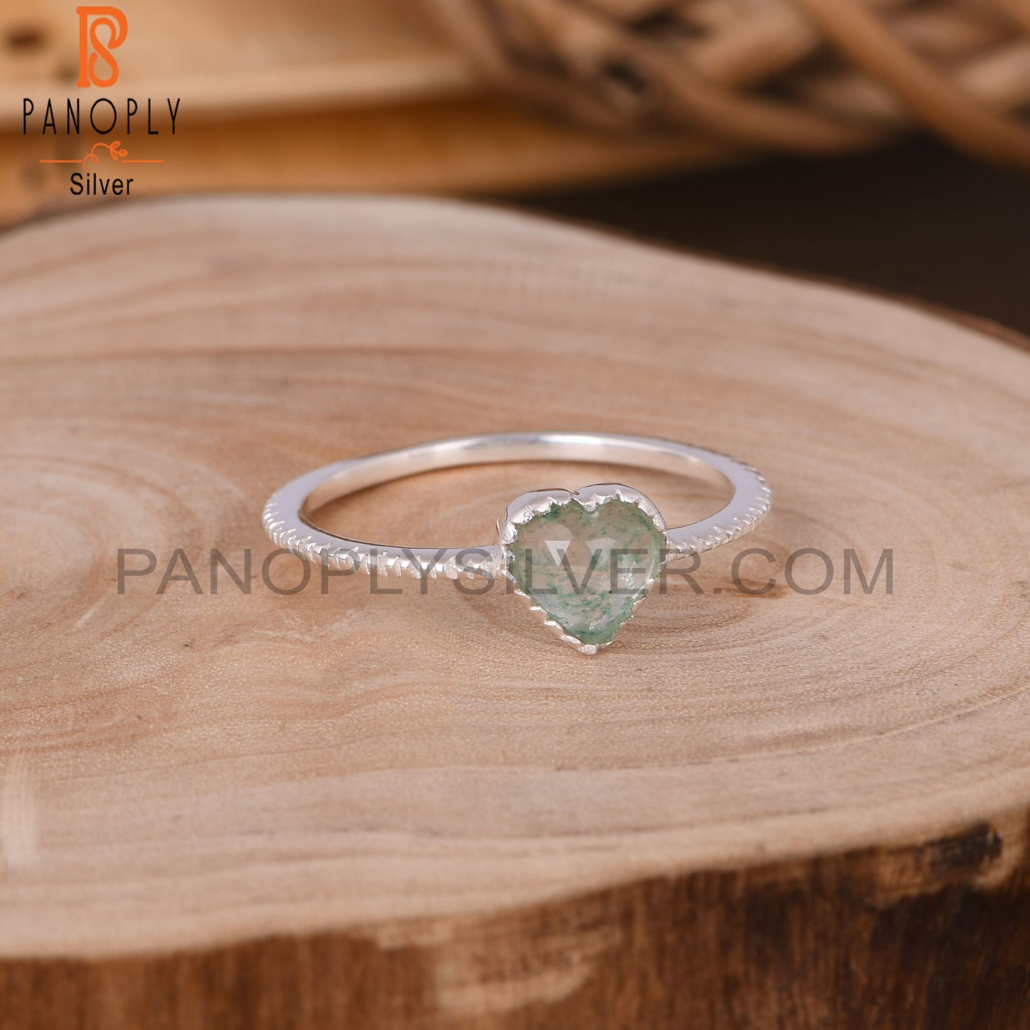 Green Strawberry Quartz Heart Shape 925 Sterling Silver Ring