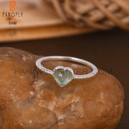 Green Strawberry Quartz Heart Shape 925 Sterling Silver Ring