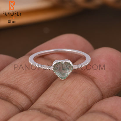 Green Strawberry Quartz Heart Shape 925 Sterling Silver Ring
