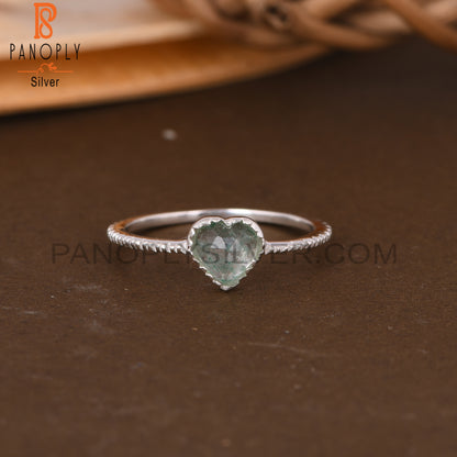 Green Strawberry Quartz Heart Shape 925 Sterling Silver Ring