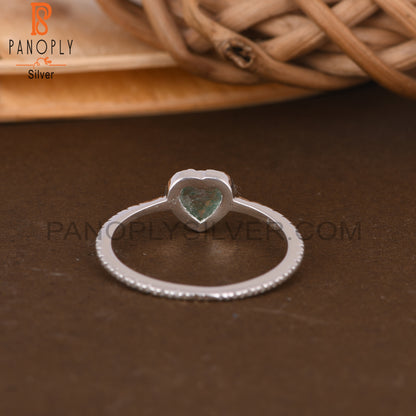Green Strawberry Quartz Heart Shape 925 Sterling Silver Ring