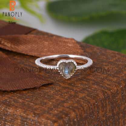 Labradorite Heart Shape 925 Sterling Silver Love Ring