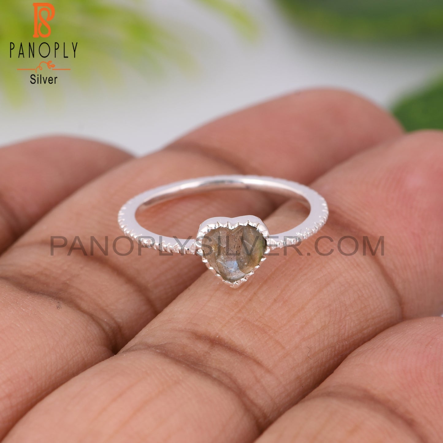 Labradorite Heart Shape 925 Sterling Silver Love Ring