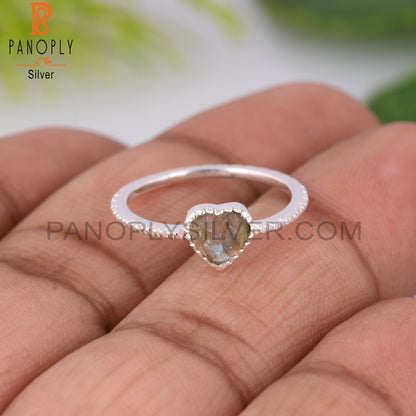 Labradorite Heart Shape 925 Sterling Silver Love Ring