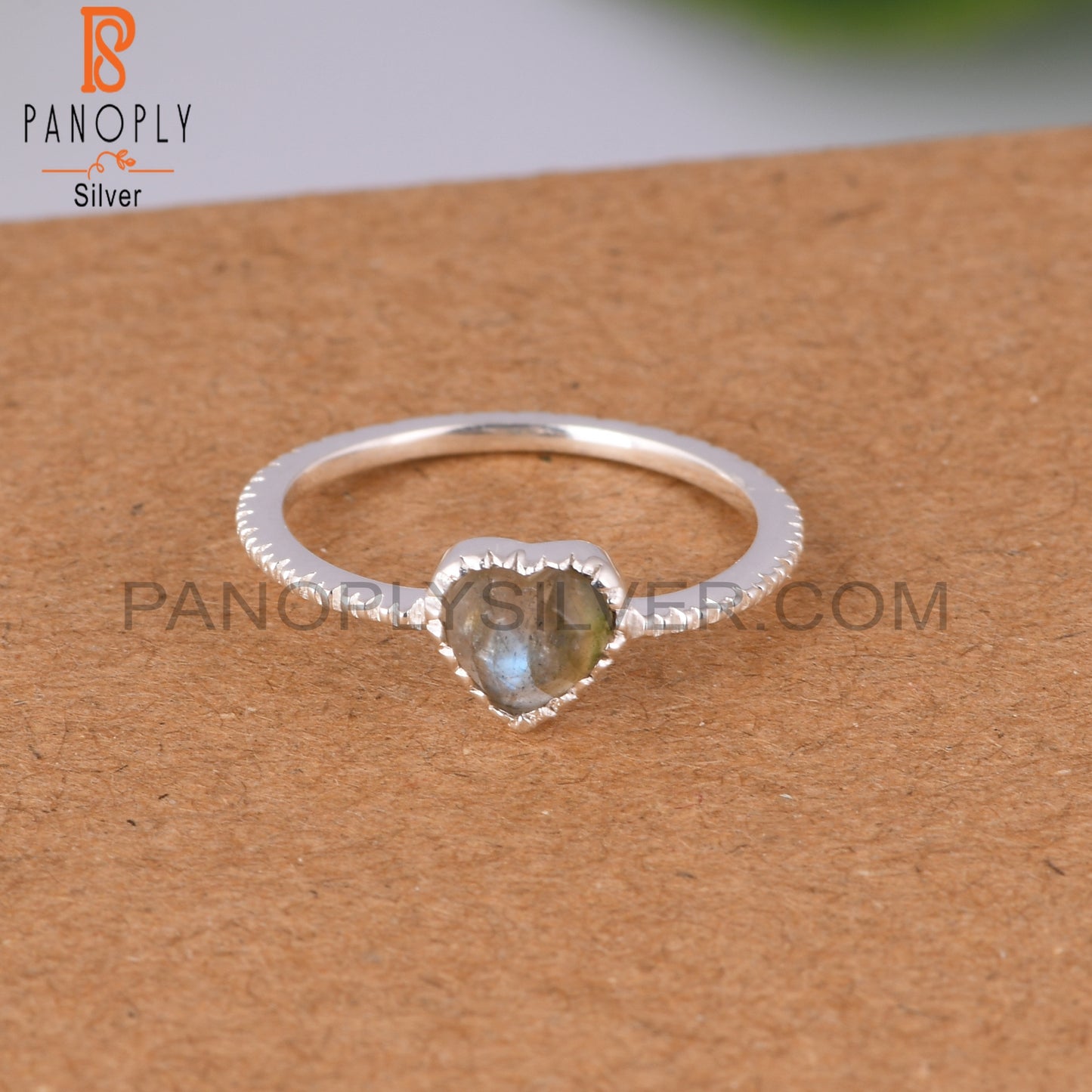 Labradorite Heart Shape 925 Sterling Silver Love Ring