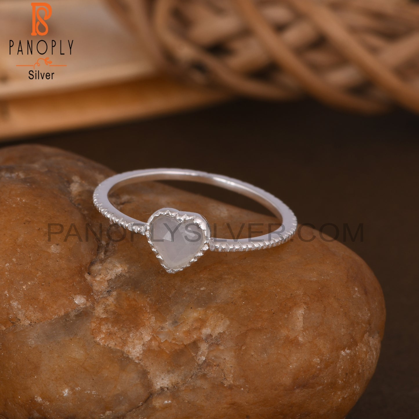 Grey Moonstone Heart Shape 925 Sterling Silver Ring