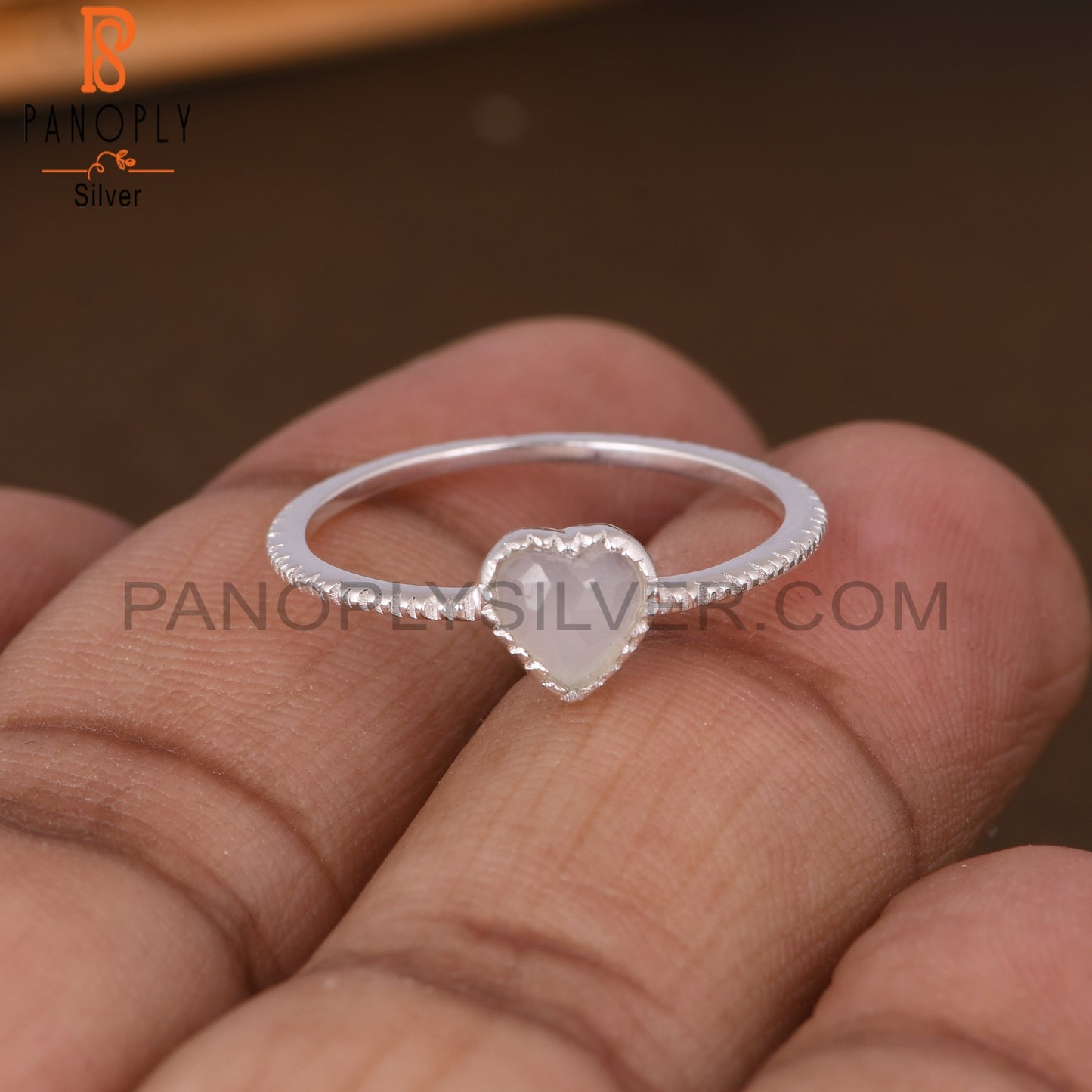 Grey Moonstone Heart Shape 925 Sterling Silver Ring