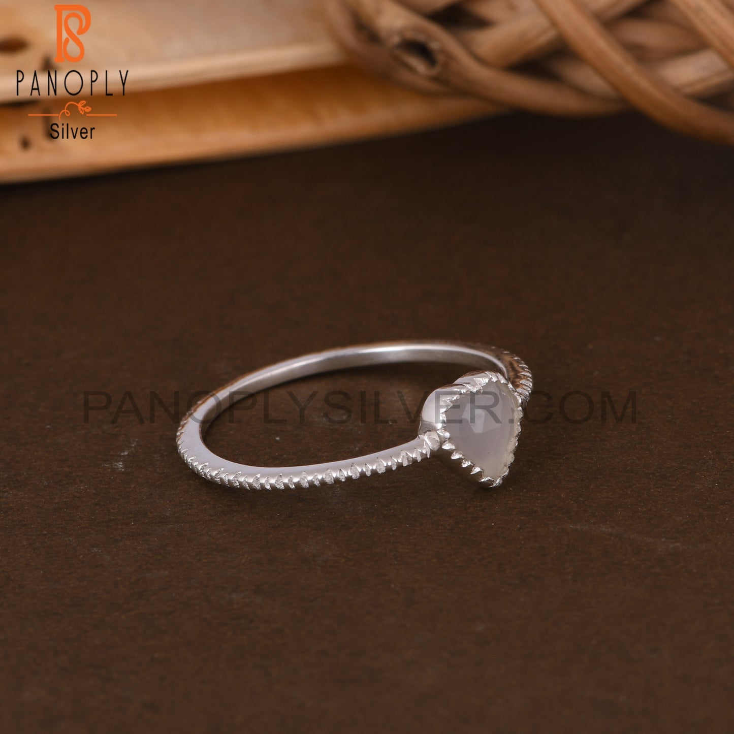 Grey Moonstone Heart Shape 925 Sterling Silver Ring