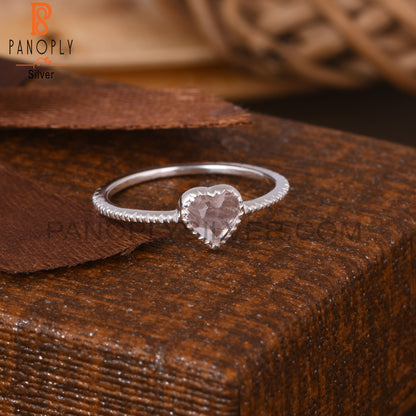 Rose Quartz Heart Shape 925 Sterling Silver Ring