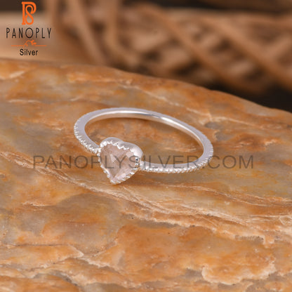 Rose Quartz Heart Shape 925 Sterling Silver Ring