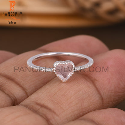 Rose Quartz Heart Shape 925 Sterling Silver Ring