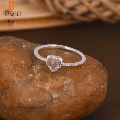 Rose Quartz Heart Shape 925 Sterling Silver Ring