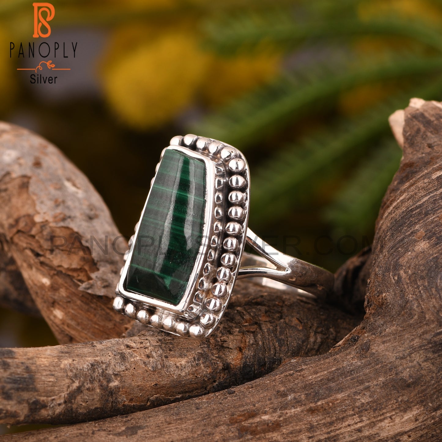 Malachite 925 Sterling Silver Anniversary Ring