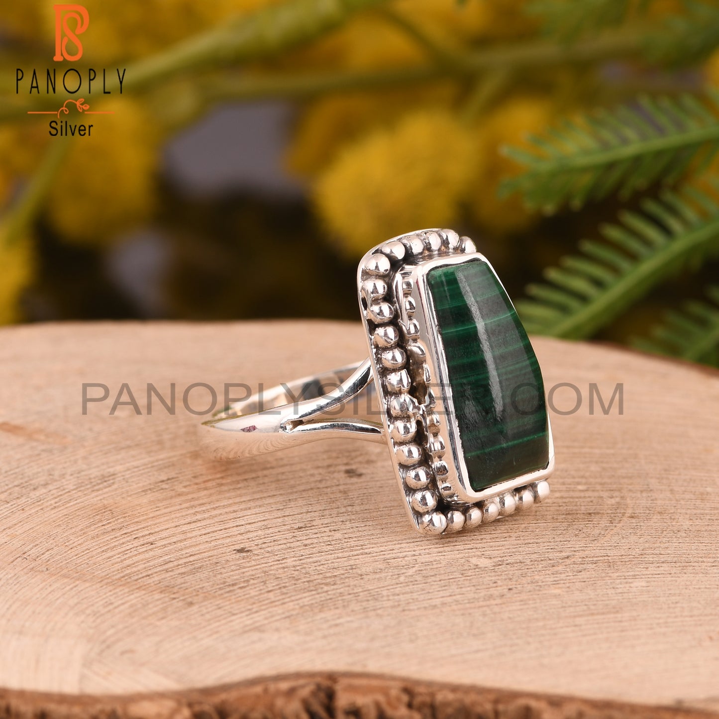 Malachite 925 Sterling Silver Anniversary Ring