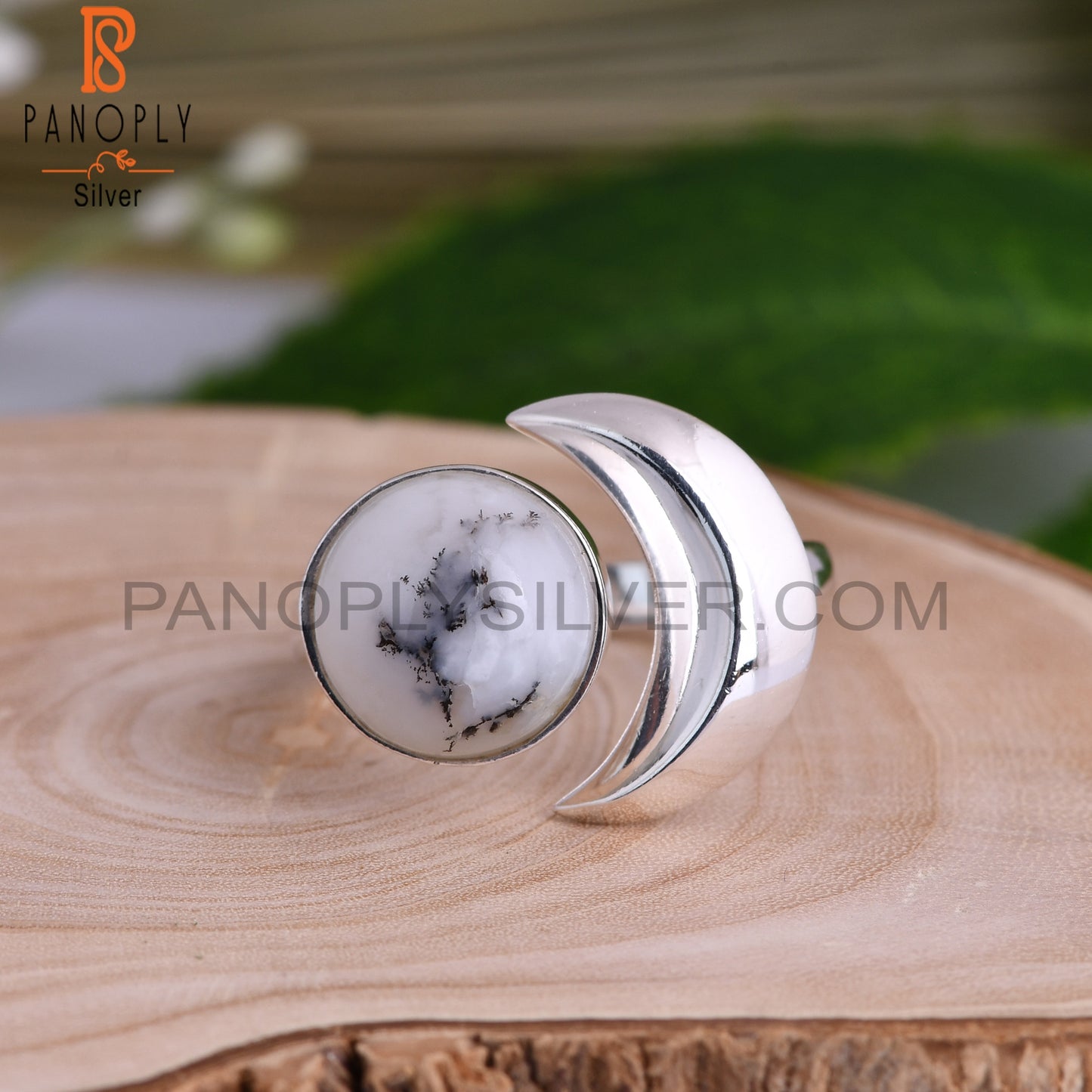 Dendrite Round Shape 925 Sterling Silver Ring