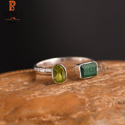 Peridot & Malachite 925 Sterling Silver Ring