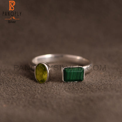 Peridot & Malachite 925 Sterling Silver Ring