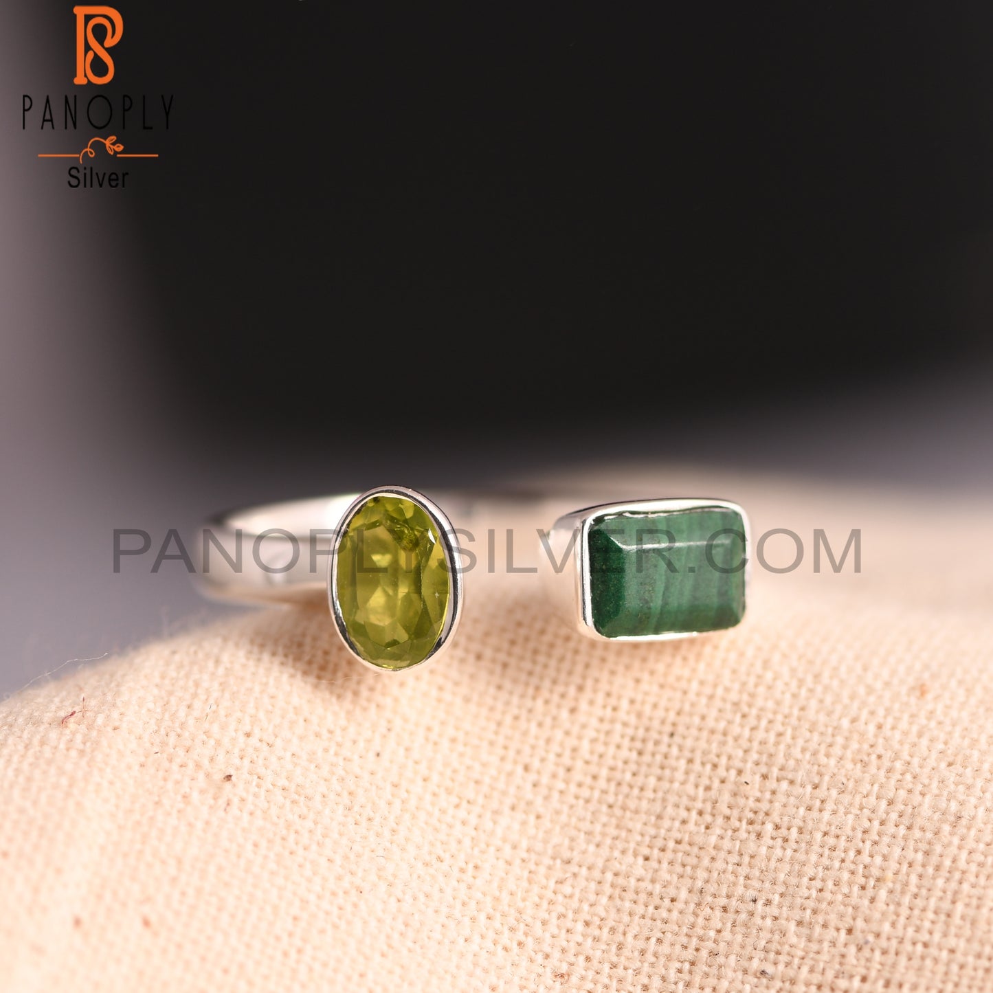 Peridot & Malachite 925 Sterling Silver Ring