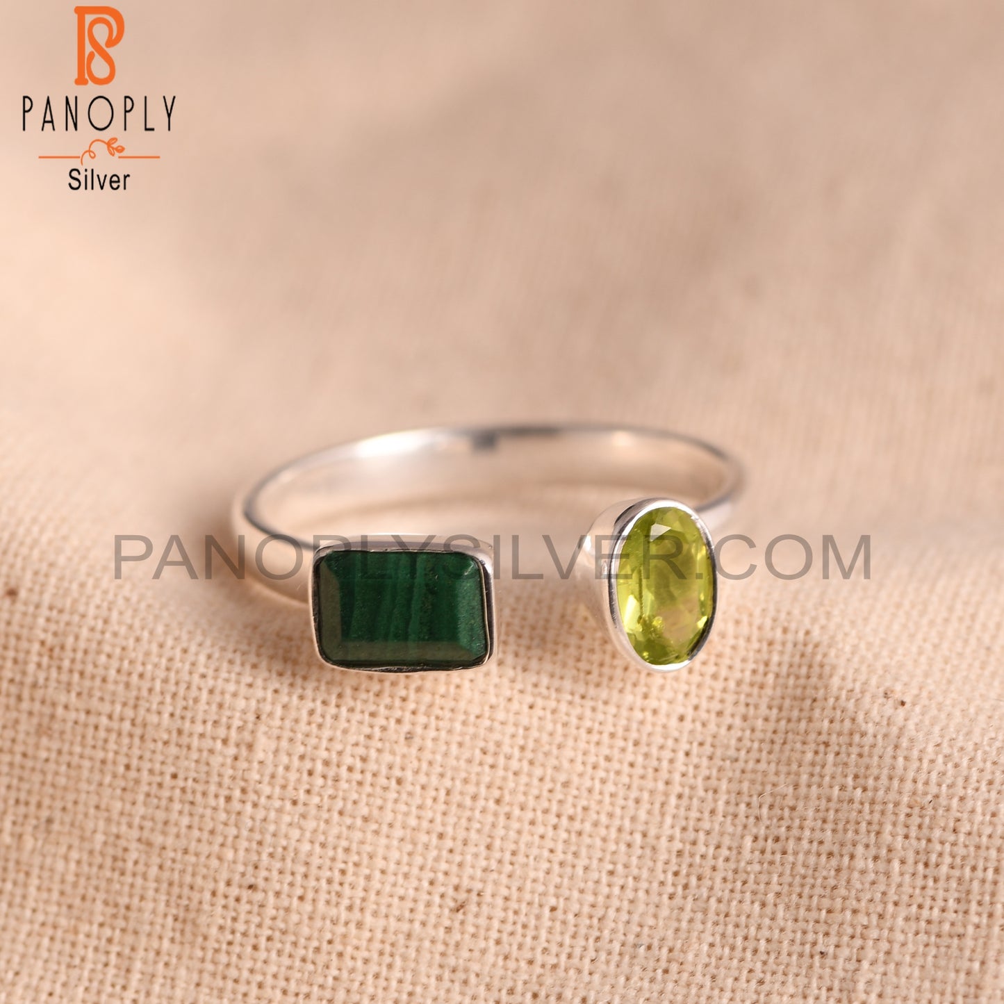 Peridot & Malachite 925 Sterling Silver Ring