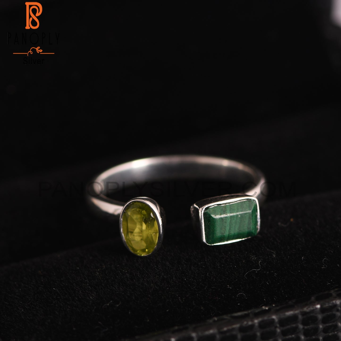 Peridot & Malachite 925 Sterling Silver Ring