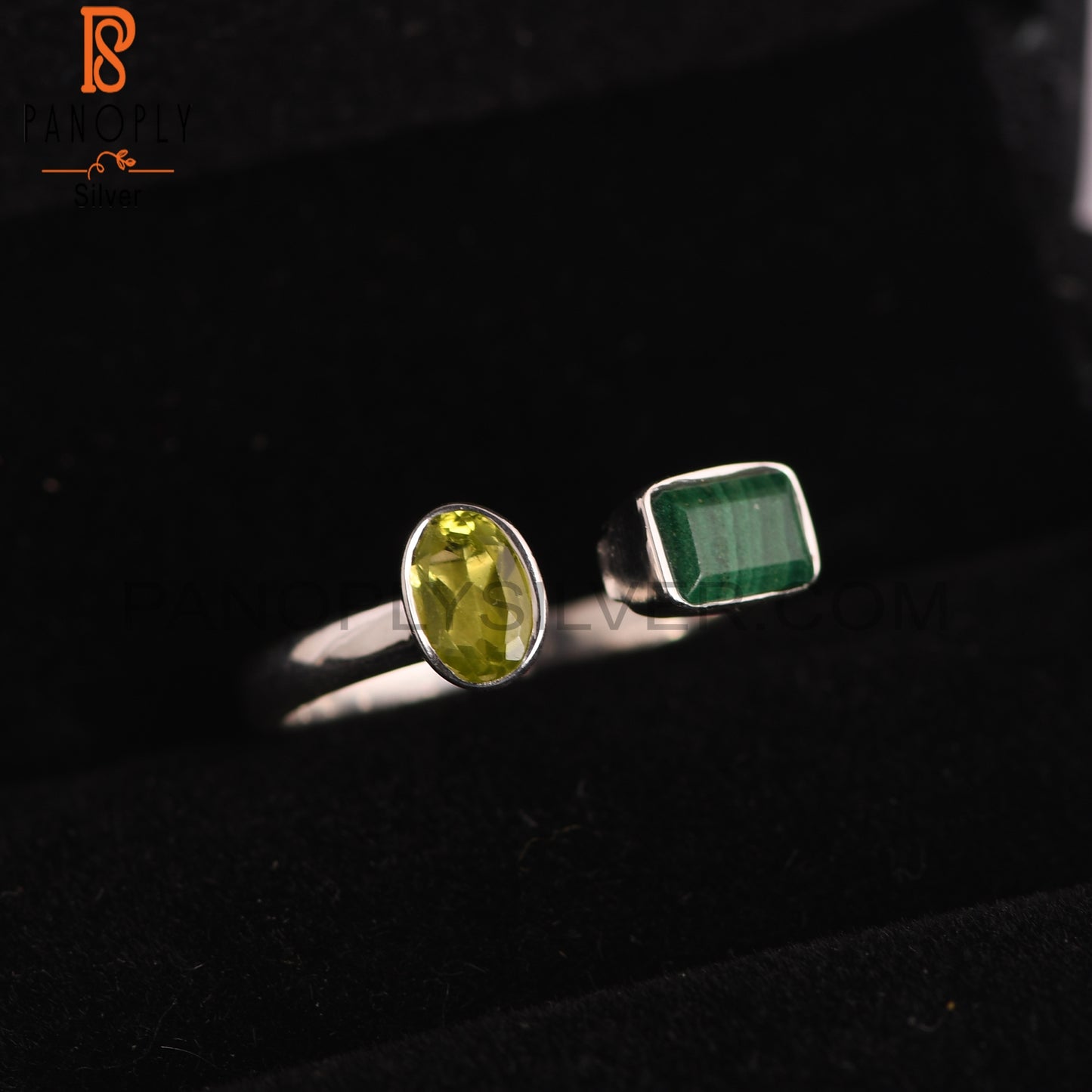 Peridot & Malachite 925 Sterling Silver Ring