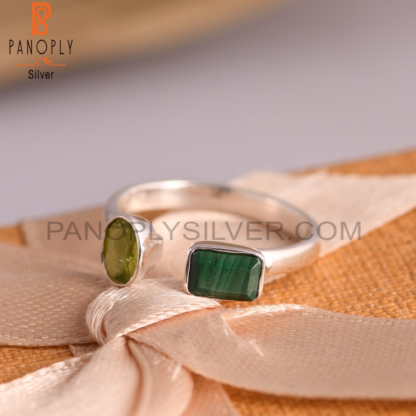 Peridot & Malachite 925 Sterling Silver Ring