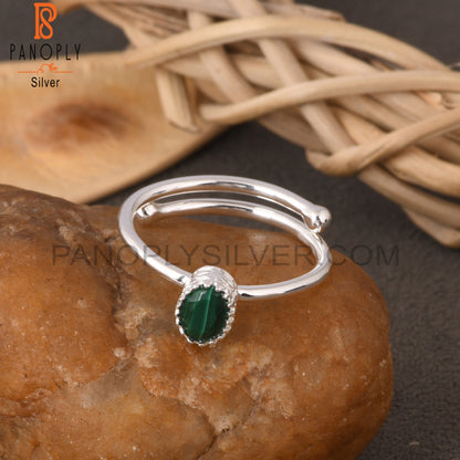 Malachite Oval Shape 925 Sterling Silver Green Ring