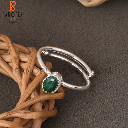 Malachite Oval Shape 925 Sterling Silver Green Ring