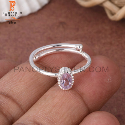 Pink Amethyst Oval Shape 925 Sterling Silver Openable Ring