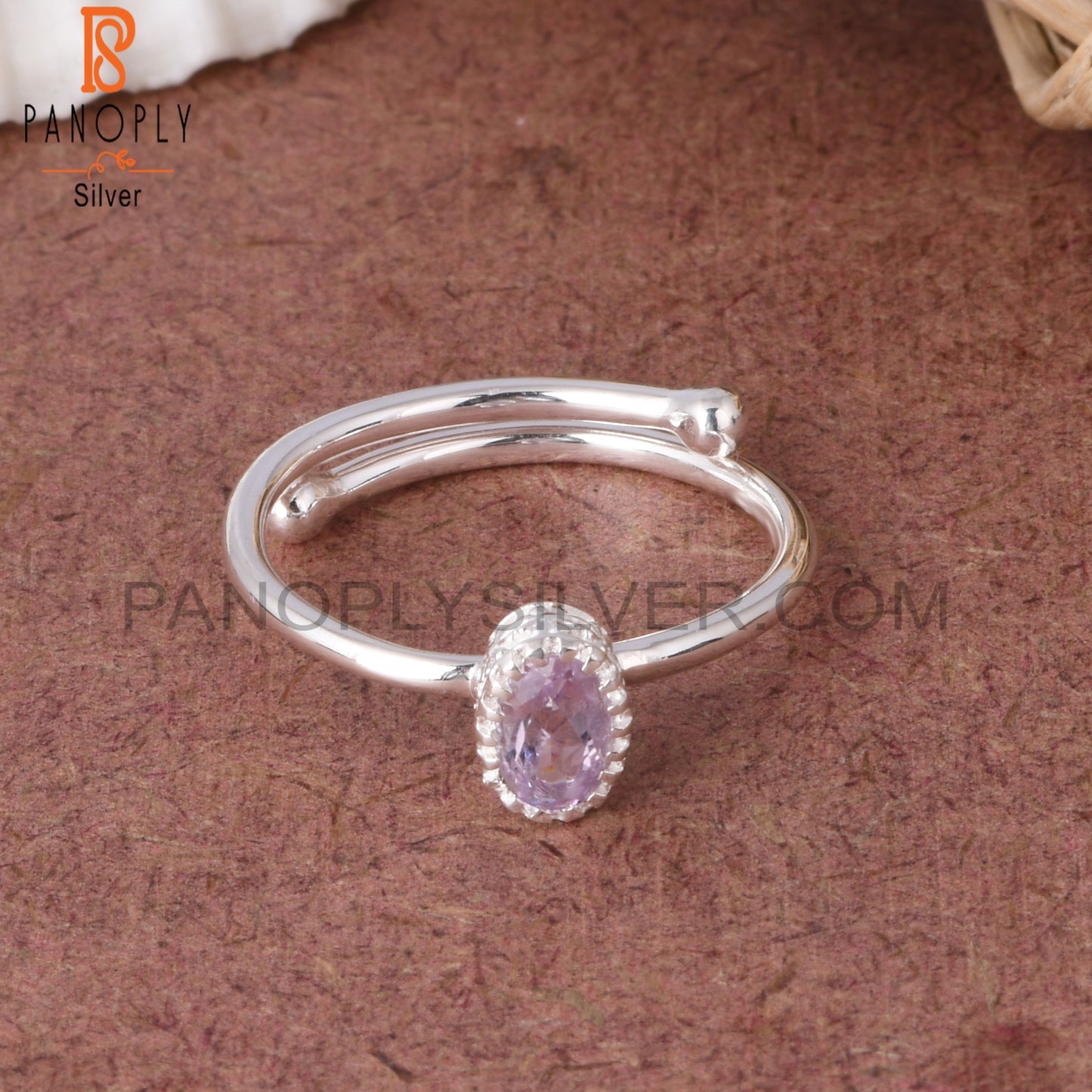 Pink Amethyst Oval Shape 925 Sterling Silver Openable Ring
