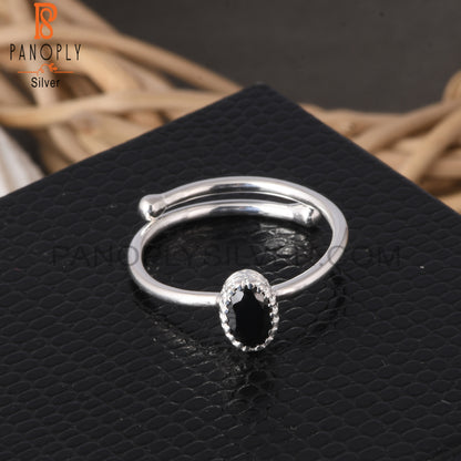 Black Spinal Oval Shape 925 Sterling Silver Ring