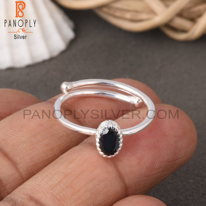 Black Spinal Oval Shape 925 Sterling Silver Ring