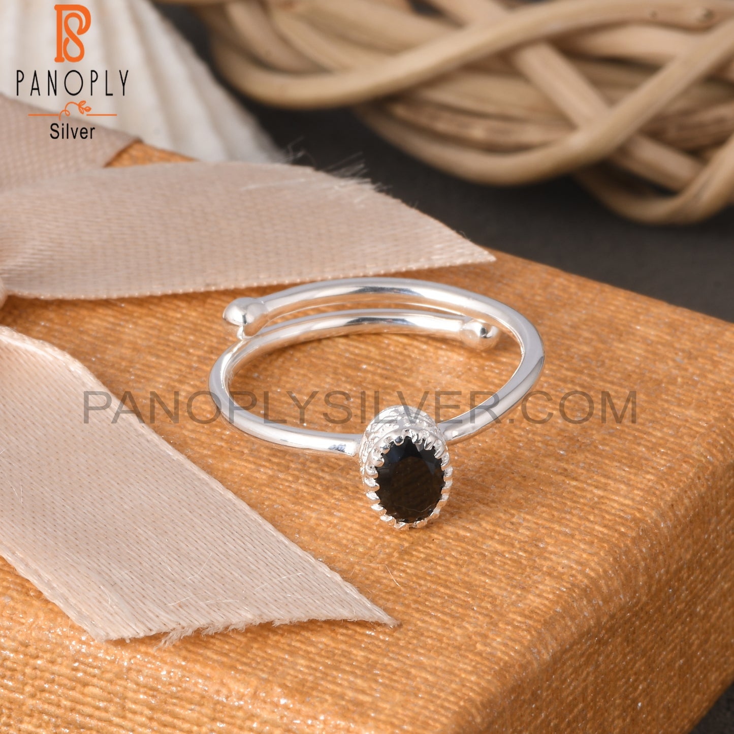 Black Spinal Oval Shape 925 Sterling Silver Ring