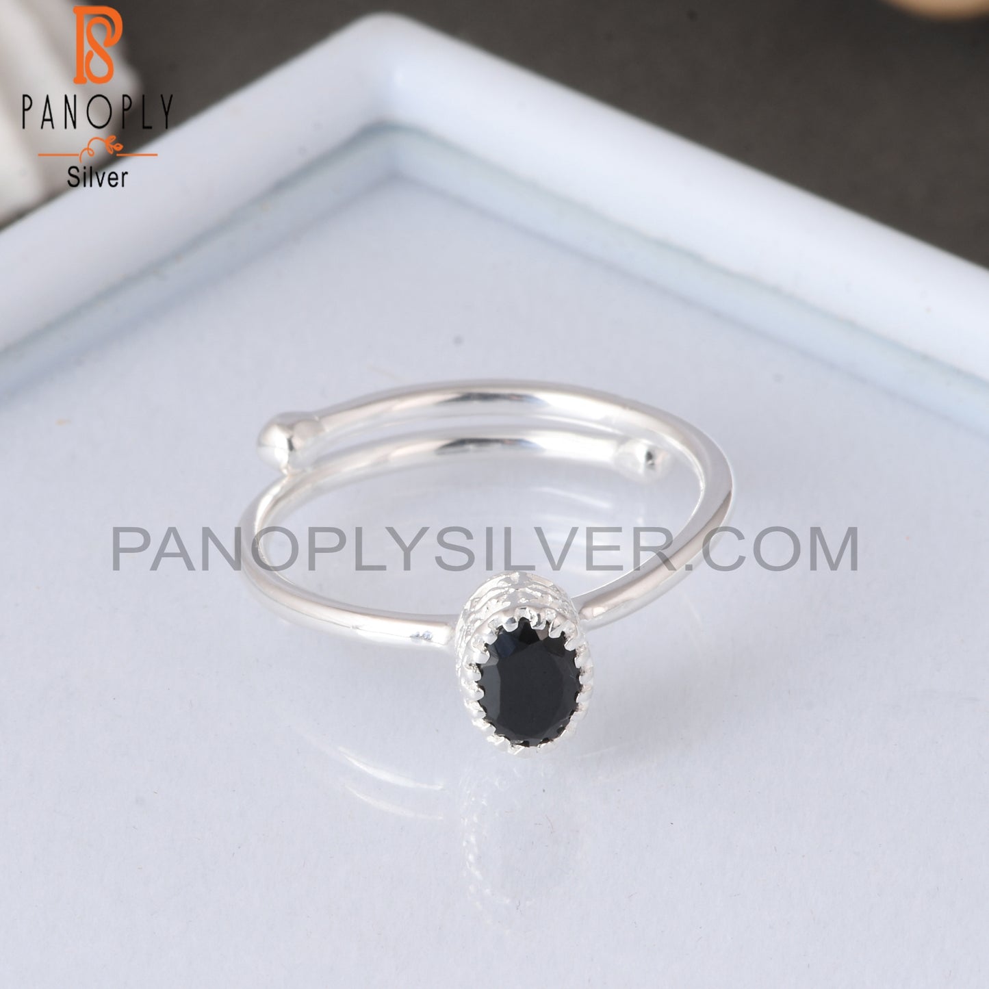 Black Spinal Oval Shape 925 Sterling Silver Ring
