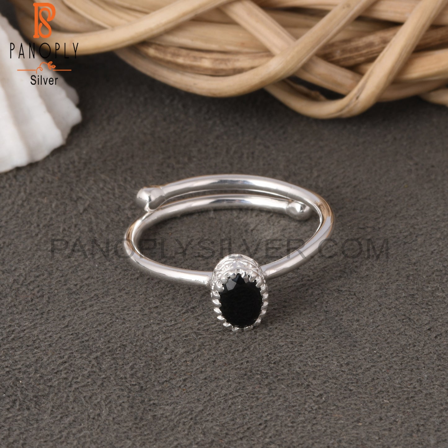 Black Spinal Oval Shape 925 Sterling Silver Ring