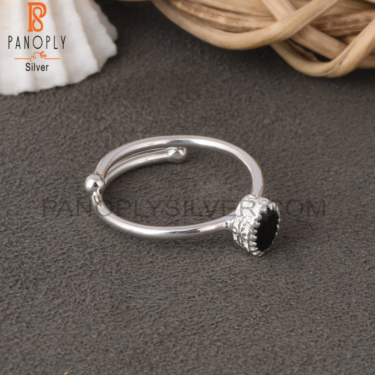 Black Spinal Oval Shape 925 Sterling Silver Ring