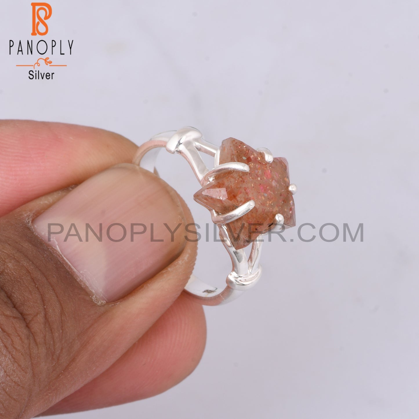 Sunstone Star Shape 925 Sterling Silver Prong Set Ring