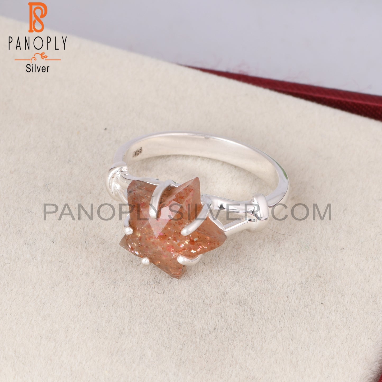 Sunstone Star Shape 925 Sterling Silver Prong Set Ring