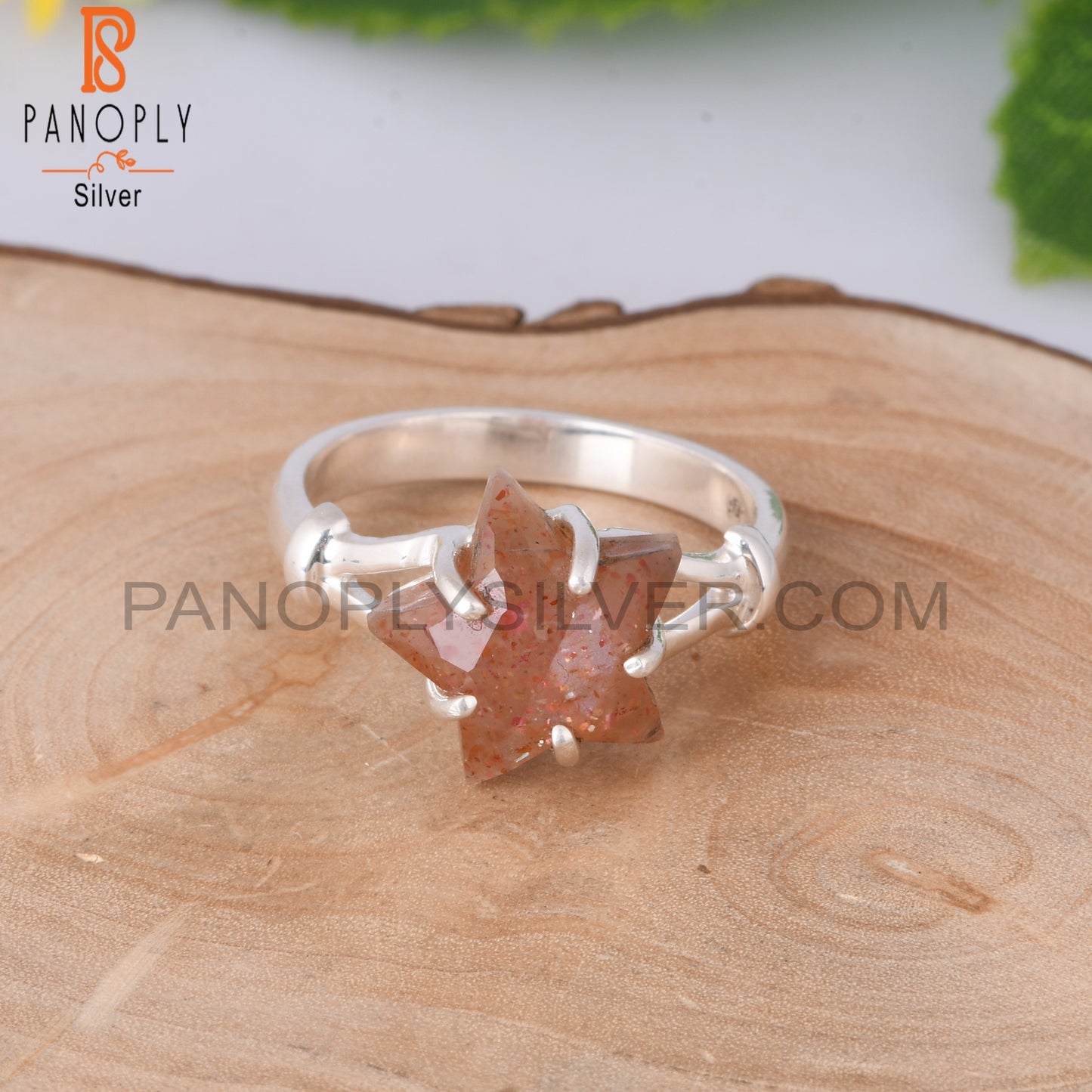 Sunstone Star Shape 925 Sterling Silver Prong Set Ring