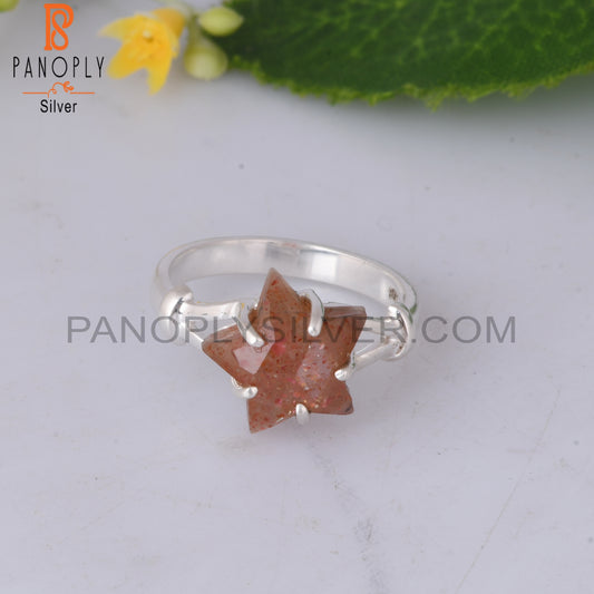 Sunstone Star Shape 925 Sterling Silver Prong Set Ring