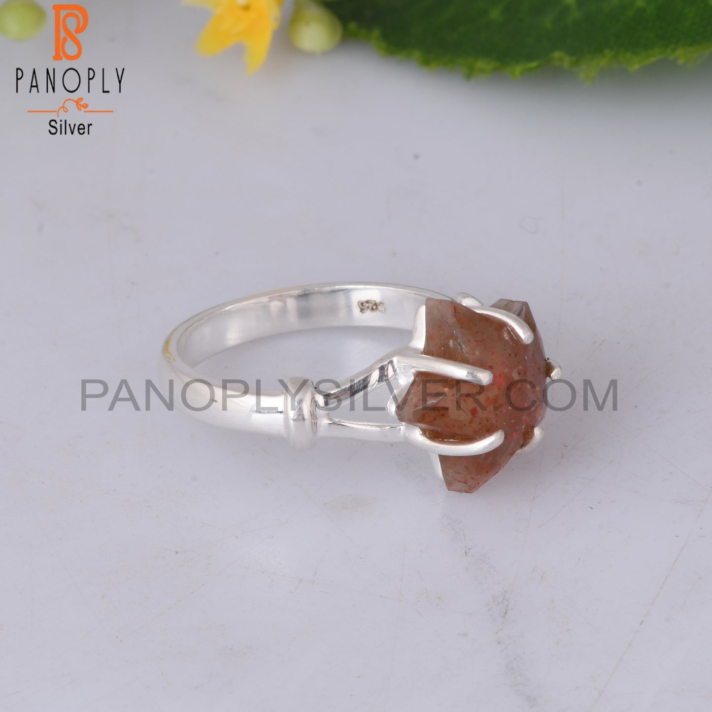 Sunstone Star Shape 925 Sterling Silver Prong Set Ring