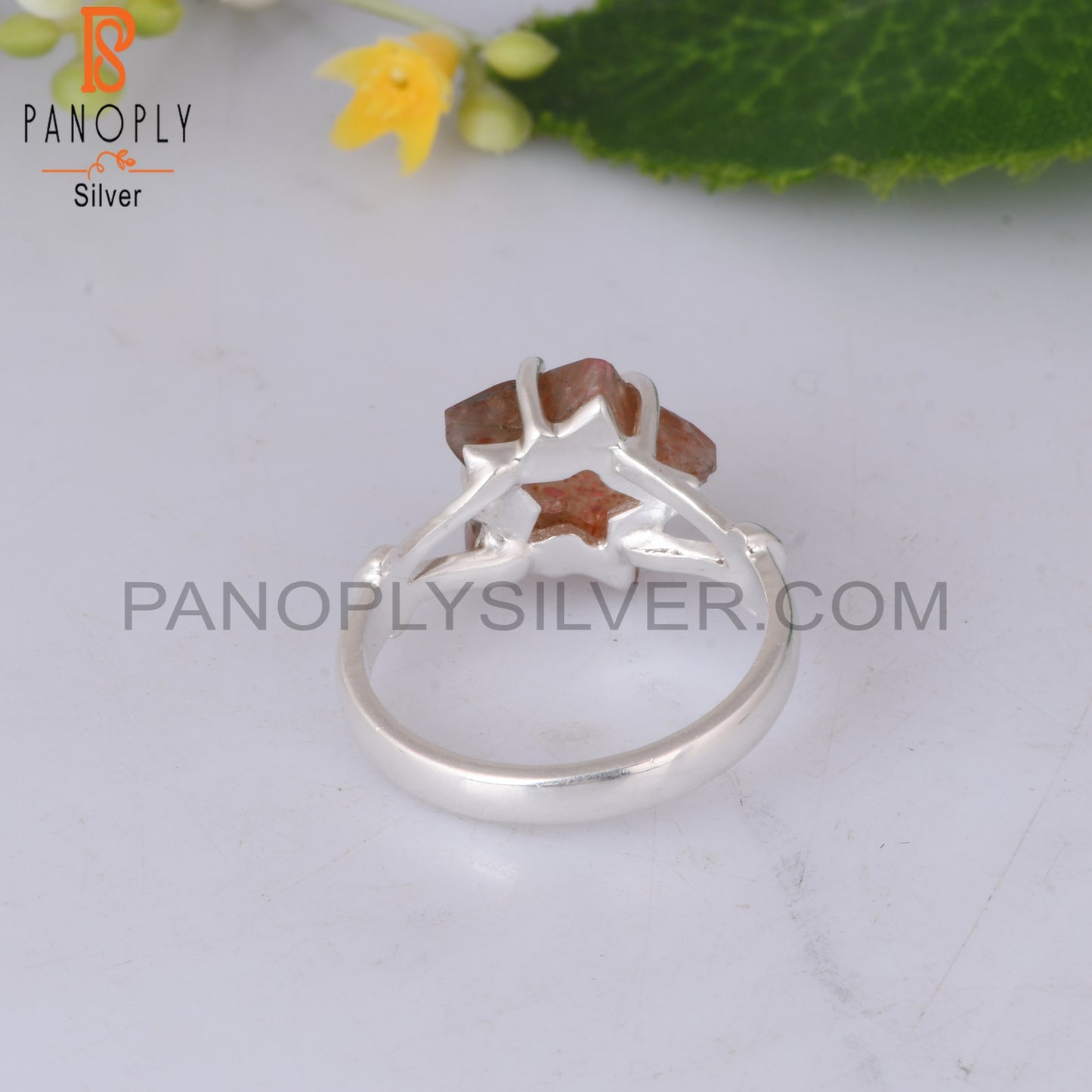 Sunstone Star Shape 925 Sterling Silver Prong Set Ring