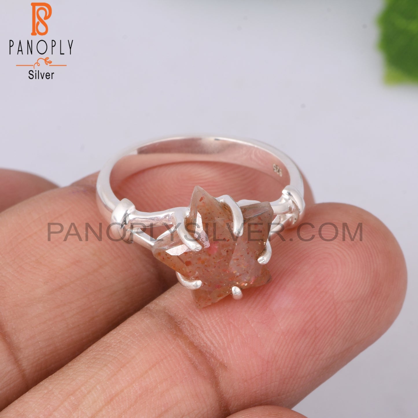 Sunstone Star Shape 925 Sterling Silver Prong Set Ring