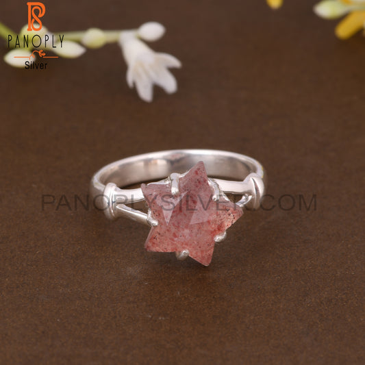 Strawberry Quartz Star Shape 925 Sterling Silver Ring