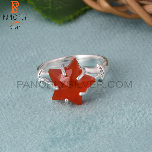 925 Sterling Silver Red Onyx Star Shape Ring