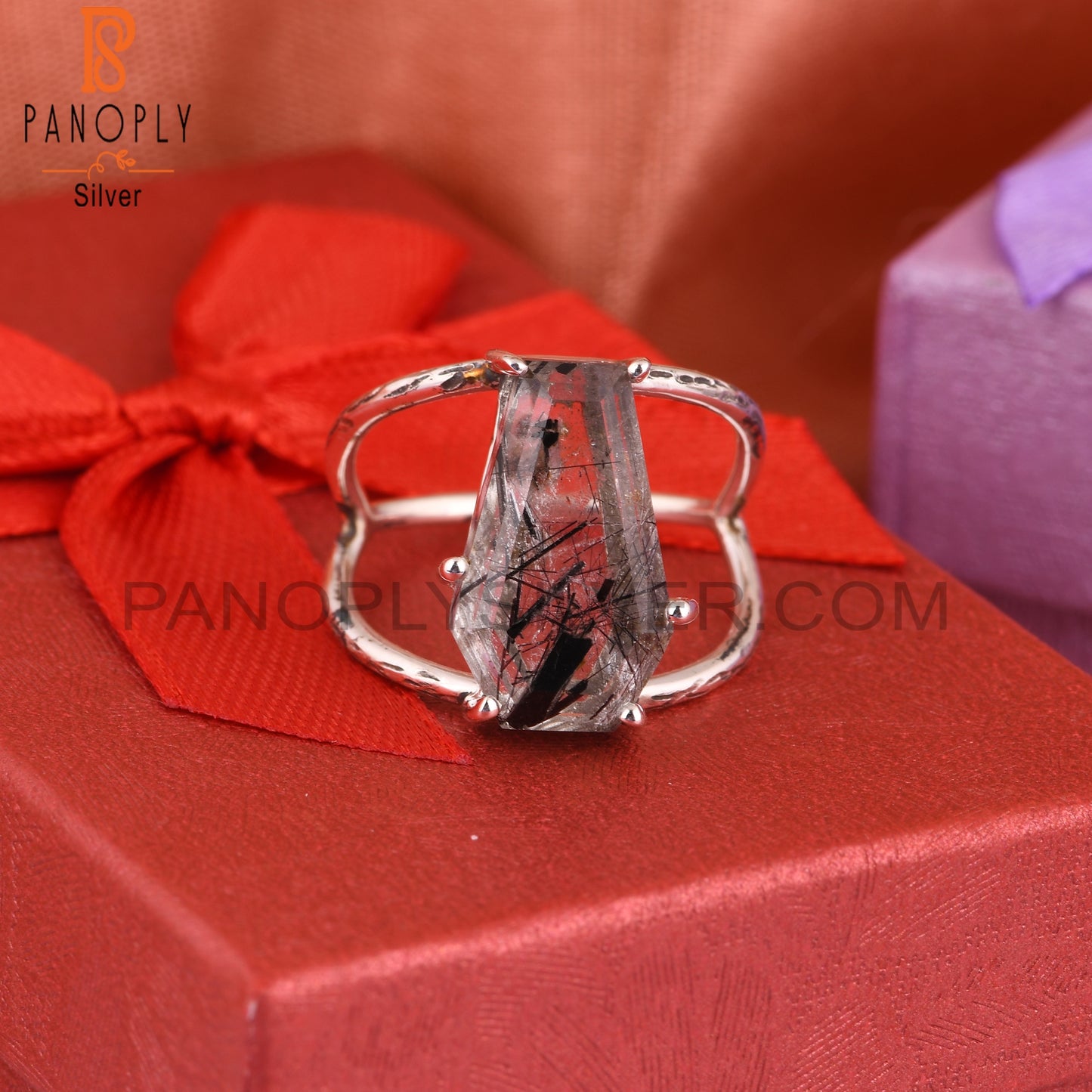 Coffin 925 Sterling Silver Black Rutile Attractive Ring